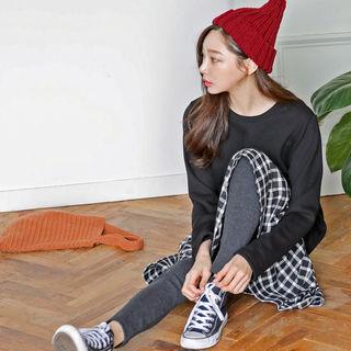 Check Ruffle-hem Brushed-fleece Lined Dress