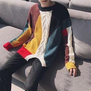Couple Matching Color Block Slit-hem Sweater