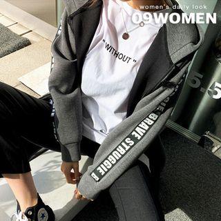 Letter-trim Long Zip-up Hoodie