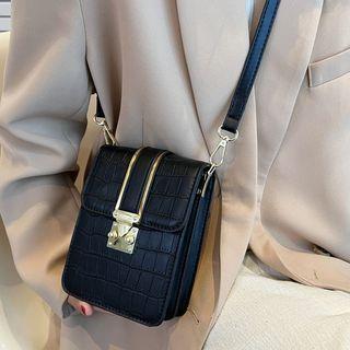 Plain Croc Grain Faux Leather Crossbody Bag