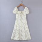 Square-neck Short-sleeve Floral Slit A-line Dress