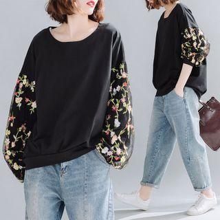 Floral Panel Sweatshirt Black - One Size