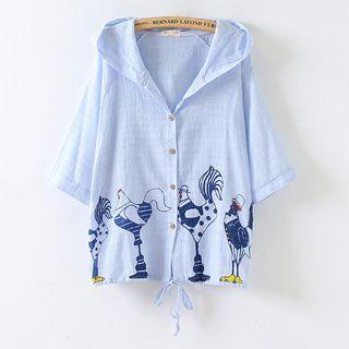 Printed Hooded Elbow Sleeve Jacket