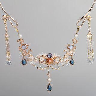 Faux Crystal Faux Pearl Flower Pendant Necklace Collar & Pendant - One Size