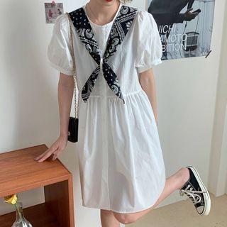 Puff-sleeve Mini A-line Dress With Shawl