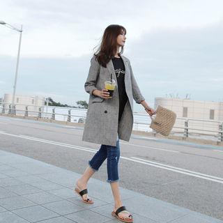 Double-breasted Glen-plaid Linen Coat