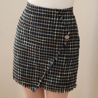 Band-waist Tweed Mini Skirt
