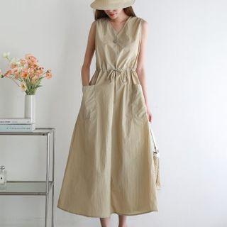 Sleeveless Drawstring A-line Maxi Dress