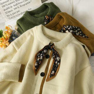 Printed Tie-neck Crew-neck Sweater