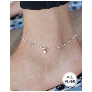 Rhinestone-charm Silver Ball-chain Anklet