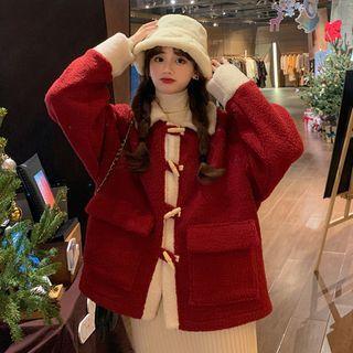Toggle Shearling Coat Red - One Size