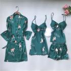 Loungewear Set : Print Suspender Sleep Dress + Camisole Top + Shorts + Robe