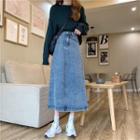 High-waist A-line Denim Long Skirt