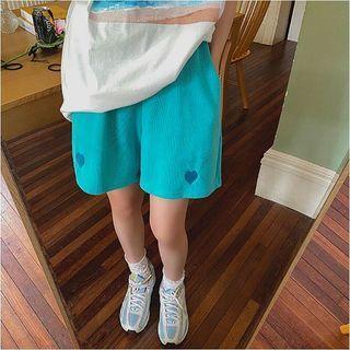 Drawstring Waist Heart Embroidered Shorts