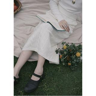 Cablt-knit Midi A-line Skirt Beige - One Size
