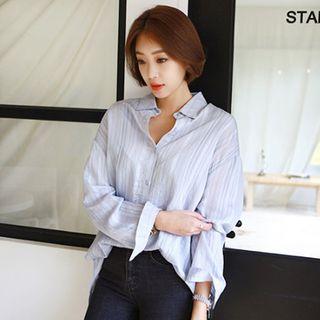 Crinkled Loose-fit Striped Shirt