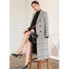 Peaked-lapel Plaid Coat With Sash