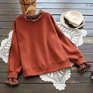 Polka Dot Panel Trim Frilled Pullover