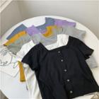 Square-neck Short-sleeve Ribbed T-shirt