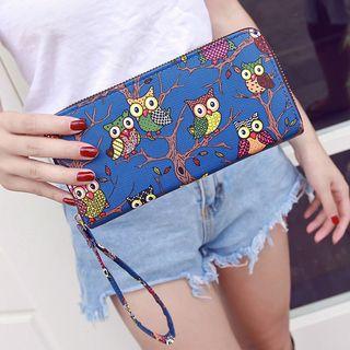Owl Print Long Zip Wallet