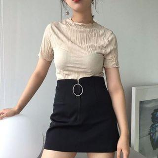 Ring-accent Zip A-line Skirt