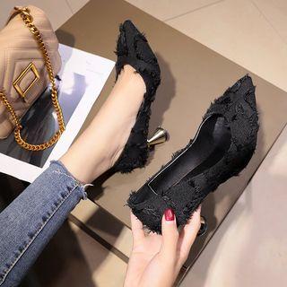 Faux Leather Fringed Kitten Heel Pumps