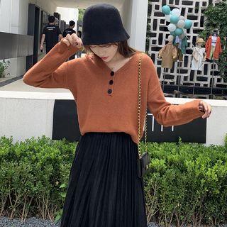 Set: V-neck Sweater + Midi Pleated Skirt