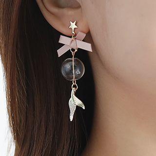 925 Sterling Silver Mermaid Tail Glass Ball Dangle Earring 1 Pair - Pink & Gold - One Size