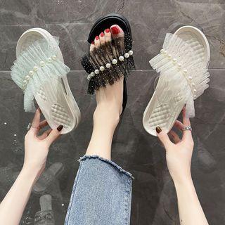 Mesh Ruffle Trim Sandals