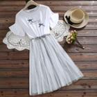 Bow-detail Mesh Panel Short-sleeve Dress