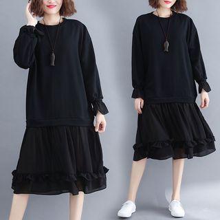 Panel Chiffon Sweatshirt Dress Black - L