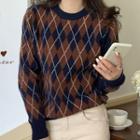 Argyle Color Block Knit Sweater