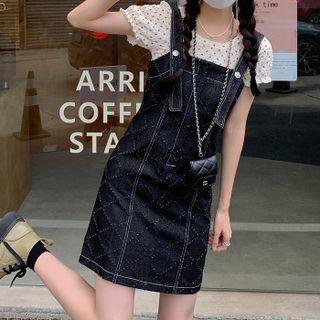 Argyle Plaid A-line Denim Suspender Skirt