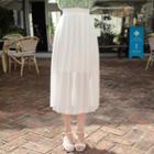 Zip-side Long Pleated Skirt
