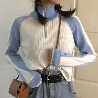 Stand Collar Long-sleeve Knitted Top