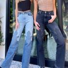 Two-tone Paneled High Waist Jeans