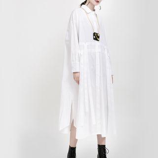 Oversize Half-placket Long-sleeve Midi Shirtdress