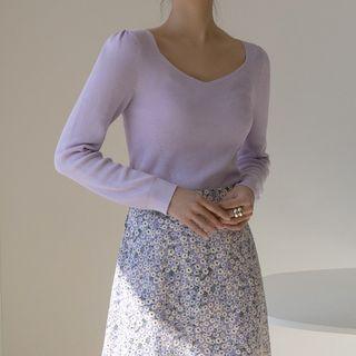 Sweetheart-neck Cropped Knit Top