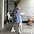 Open-back Denim Jumper Dress Blue - One Size