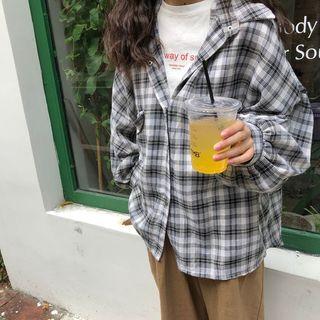 Plaid Long-sleeve Shirt Black - One Size