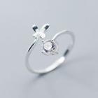 925 Sterling Silver Rhinestone Butterfly Open Ring S925 Silver - Ring - One Size