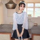 Set: Sleeveless Swim Dress + Flower Applique Top