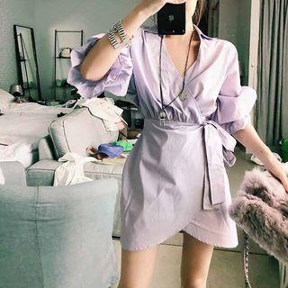 Short Sleeve V-neck Wrapped Dress