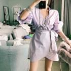 Short Sleeve V-neck Wrapped Dress