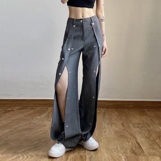 Button-accent Loose Fit Pants