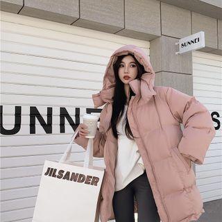 Turtleneck Plain Hooded Oversize Padded Jacket