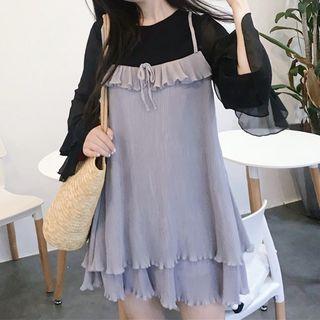 Mock Two-piece Chiffon Long-sleeve Dress