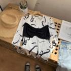 Long-sleeve Print Mock Two-piece Top