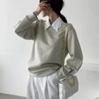Detachable Lace-collar Plain Sweatshirt