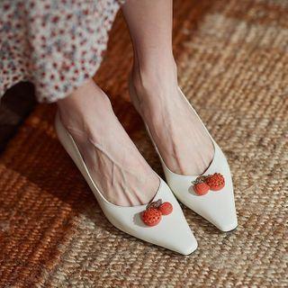 Cherry Detail Block Heel Pumps